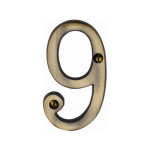 Heritage Brass Numeral 9 -  Face Fix 76mm – Traditional font